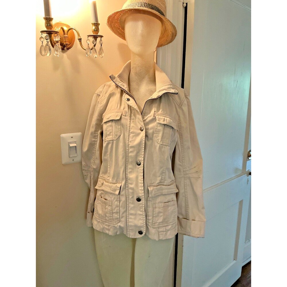 Vintage Y2K Espirit Cream Military Safari Coat Womens M Jacket Warm Fall Winter
